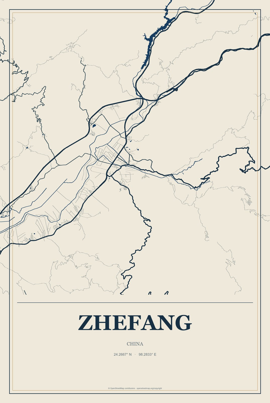 Zhefang, China City Map Aluminum Sign in Coastal Cutout style