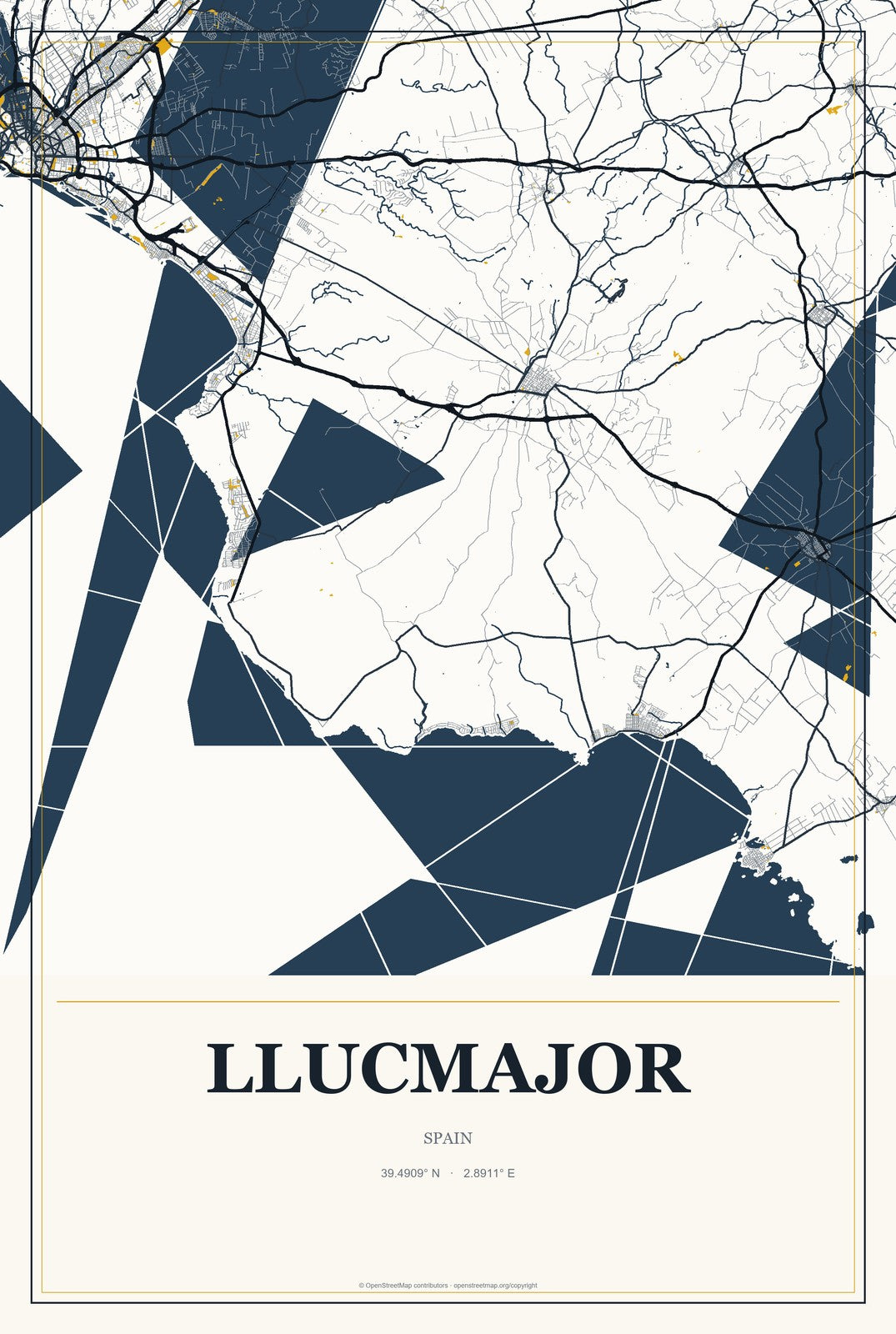 Llucmajor, Spain City Map Aluminum Sign in Citrine Modern style