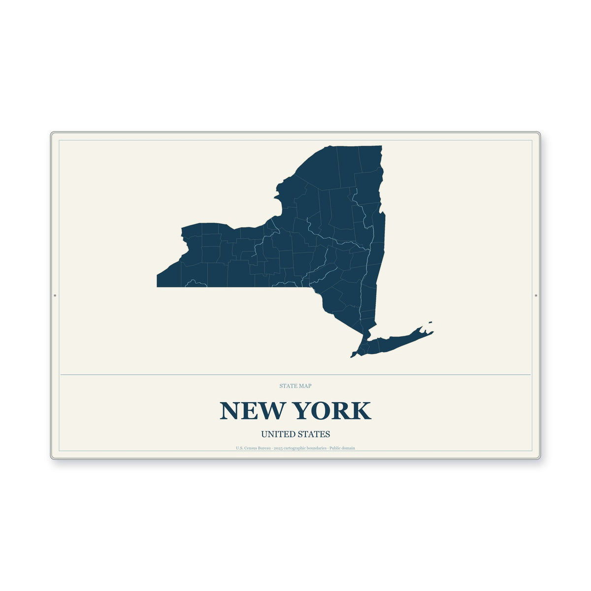 New York state map aluminum sign in Coastal Cutout style