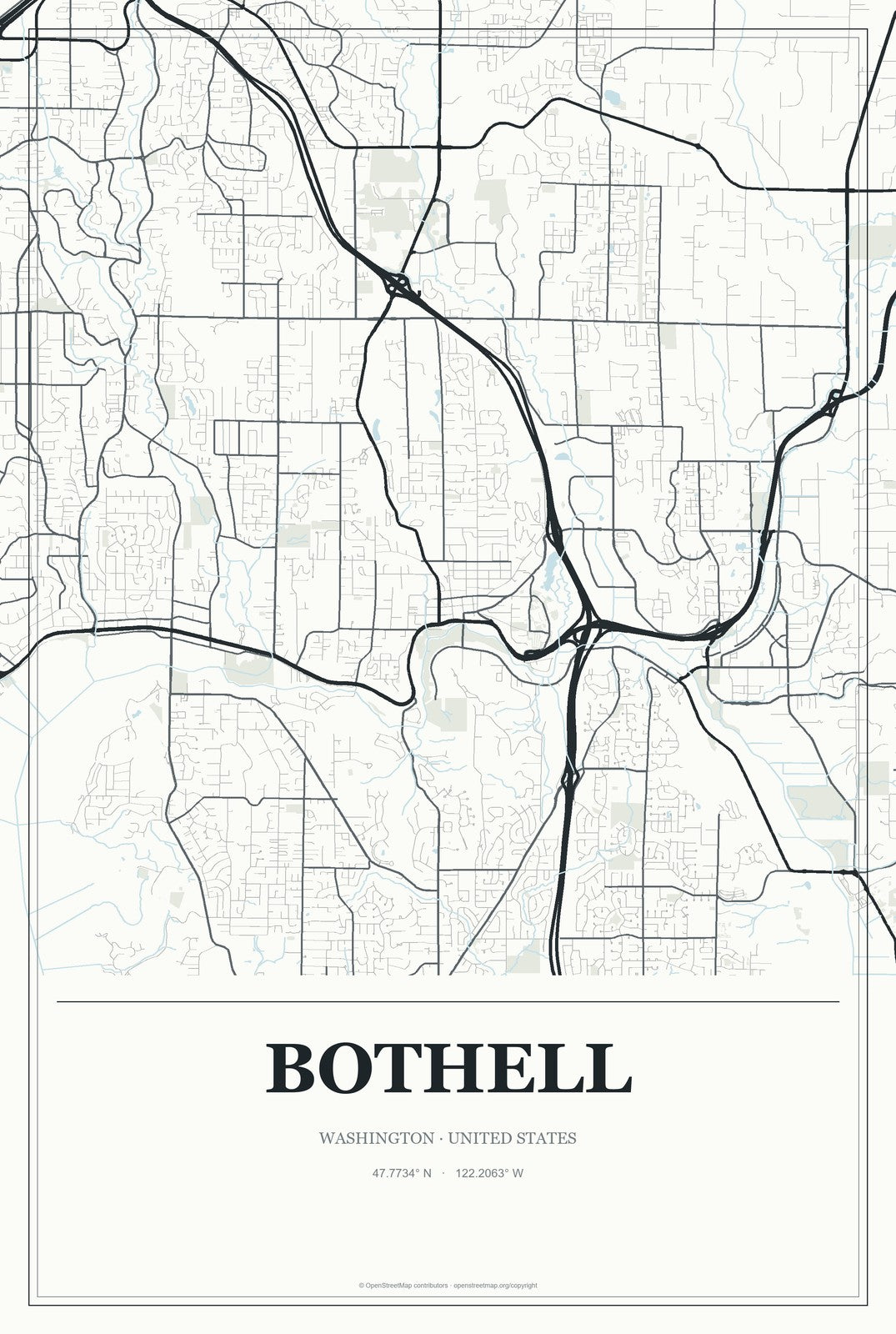 Bothell, Washington City Map Aluminum Sign in Gallery Air style