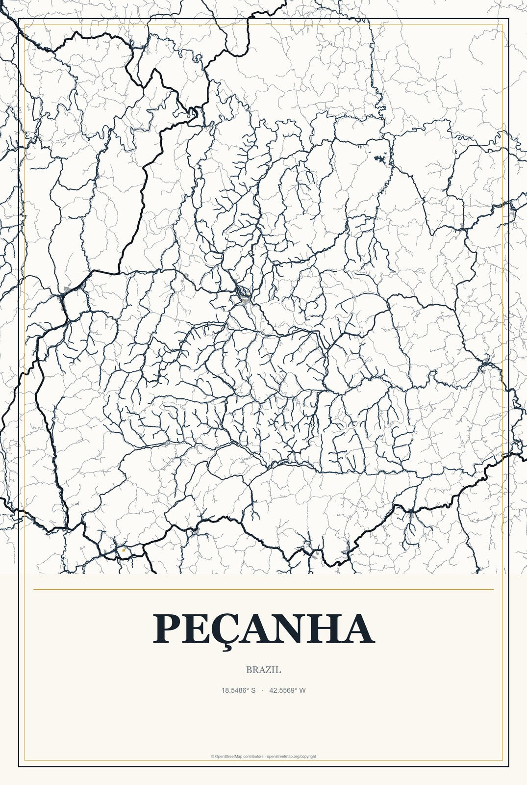 Peçanha, Brazil City Map Aluminum Sign in Citrine Modern style