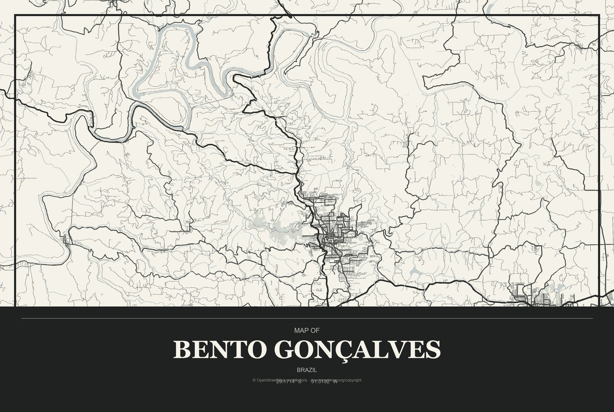 Bento Gonçalves, Brazil City Map Aluminum Sign in Museum Plaque style