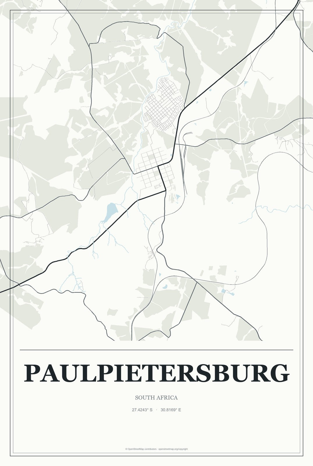 Paulpietersburg, South Africa City Map Aluminum Sign in Gallery Air style