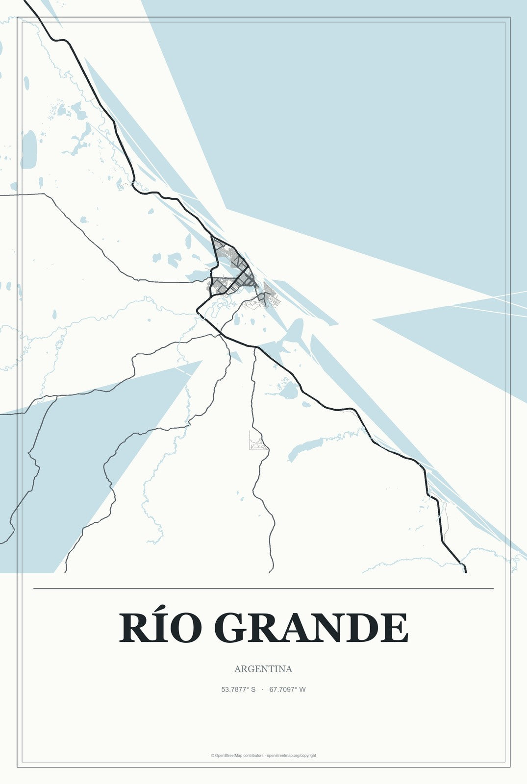 Río Grande, Argentina City Map Aluminum Sign in Gallery Air style