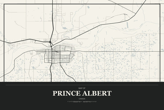 Prince Albert, Canada City Map Aluminum Sign in Museum Plaque style