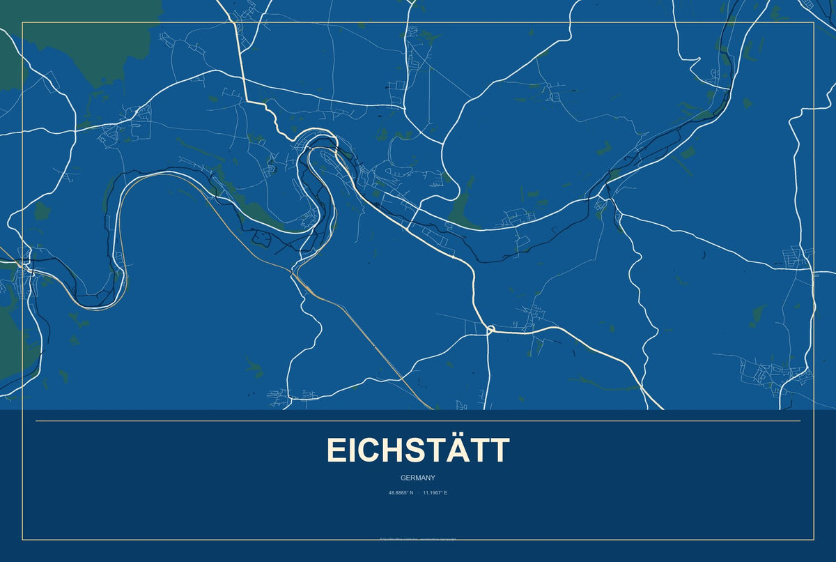 Eichstätt, Germany City Map Aluminum Sign in Harbor Cobalt style