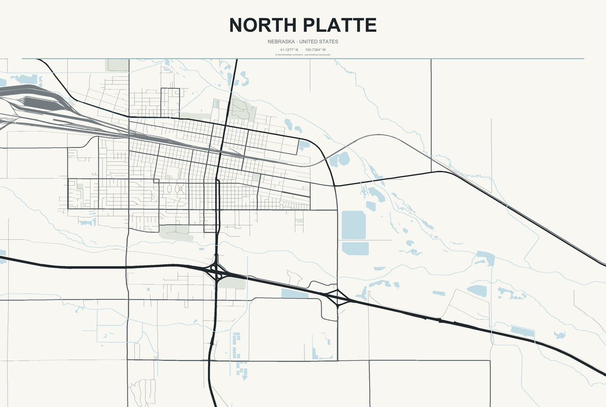 North Platte, Nebraska City Map Aluminum Sign in Headline Atlas style