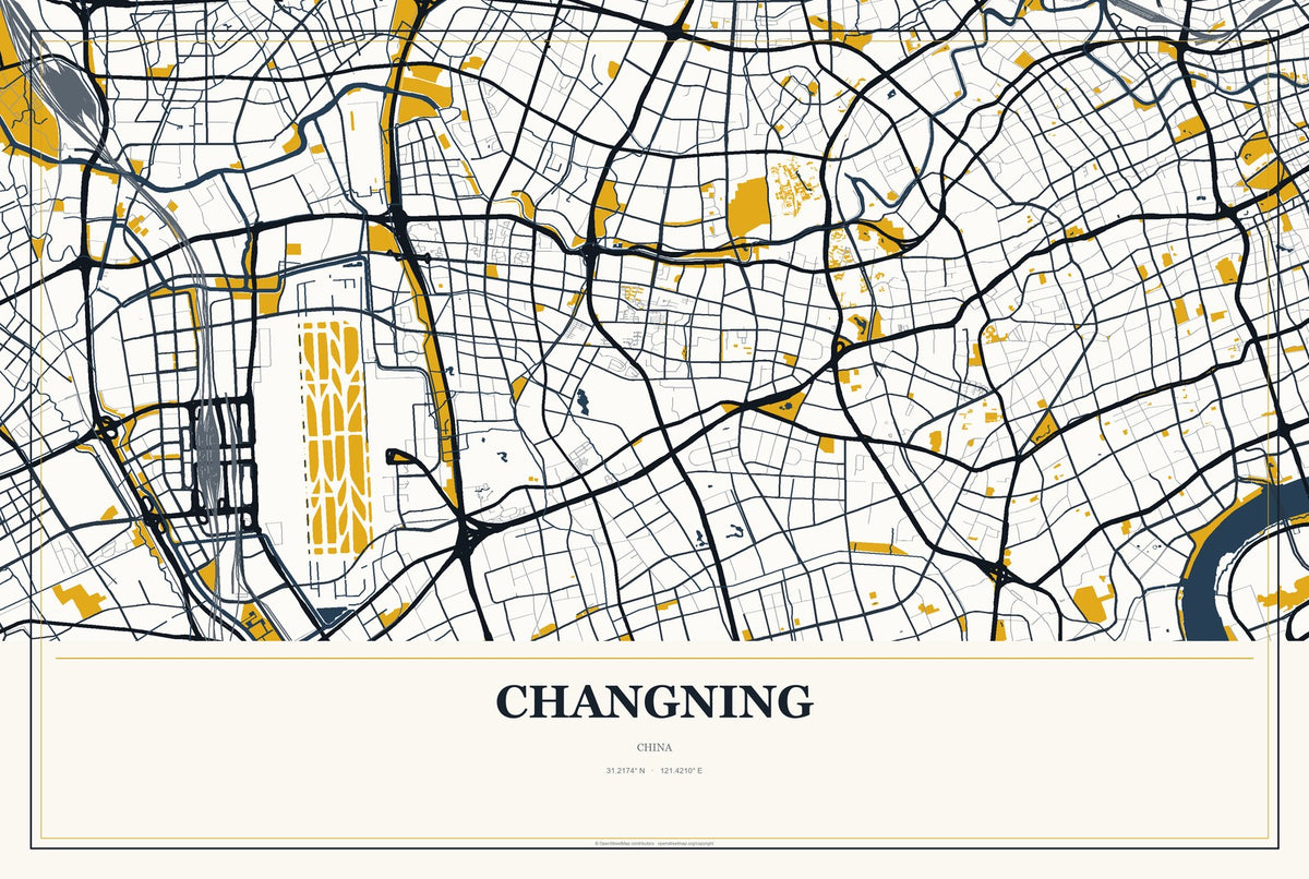Changning, Sichuan, China City Map Aluminum Sign in Citrine Modern style