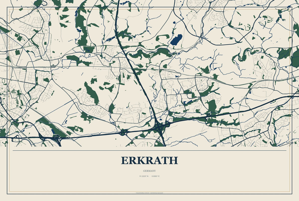 Erkrath, Germany City Map Aluminum Sign in Coastal Cutout style