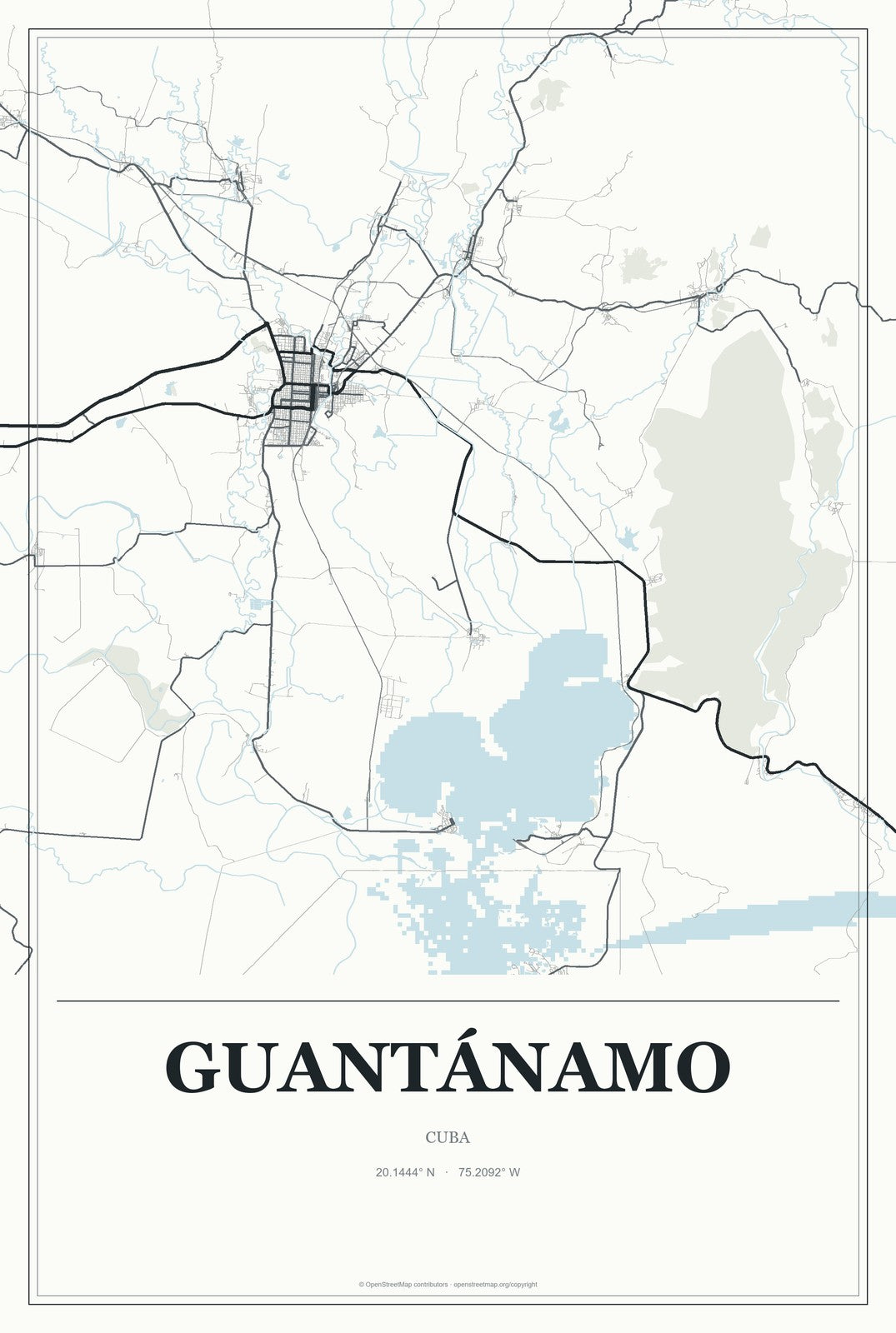 Guantánamo, Cuba City Map Aluminum Sign in Gallery Air style