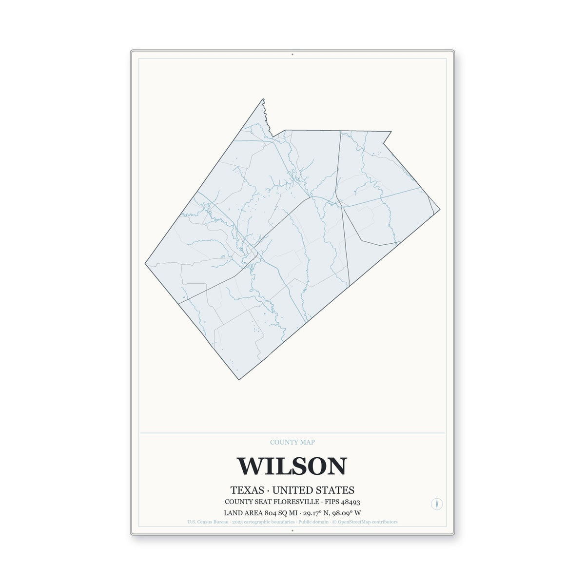 Wilson County, Texas Map Aluminum Sign in Gallery Air style