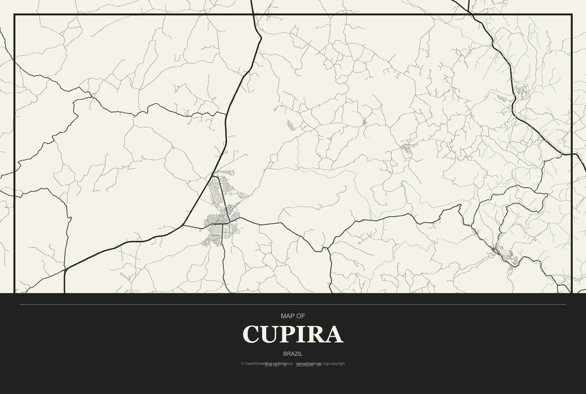 Cupira, Brazil City Map Aluminum Sign in Museum Plaque style