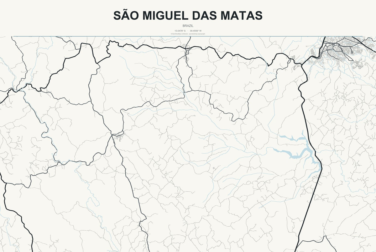 São Miguel das Matas, Brazil City Map Aluminum Sign in Headline Atlas style