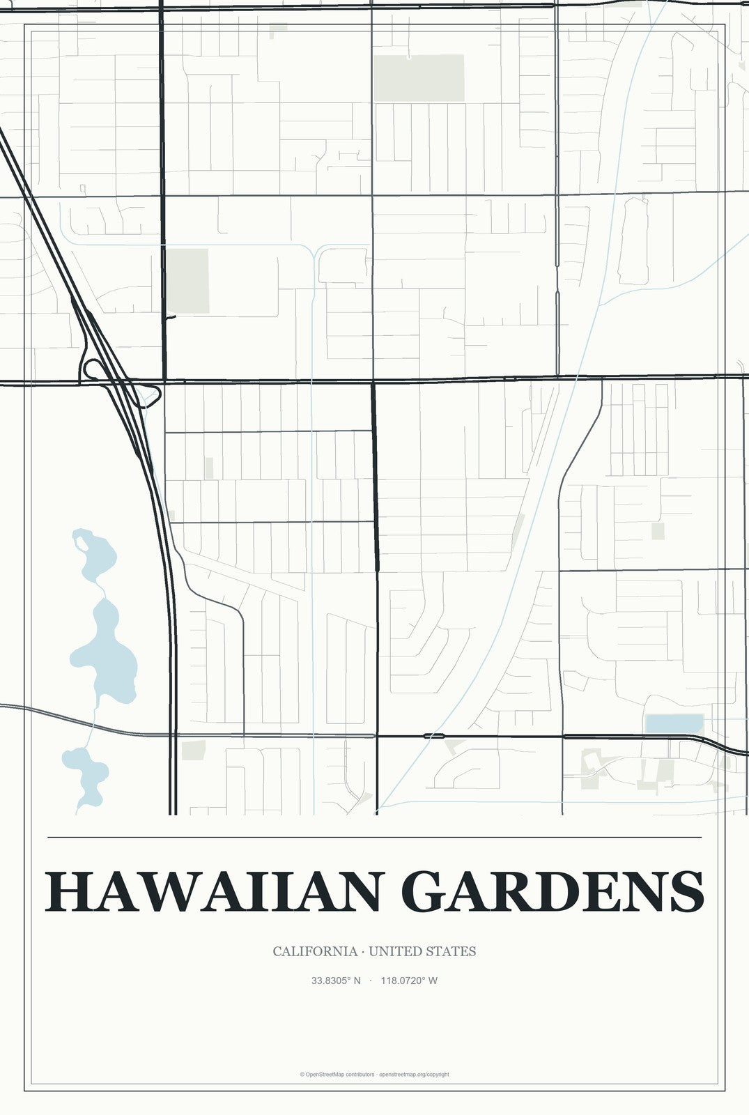 Hawaiian Gardens, California City Map Aluminum Sign in Gallery Air style
