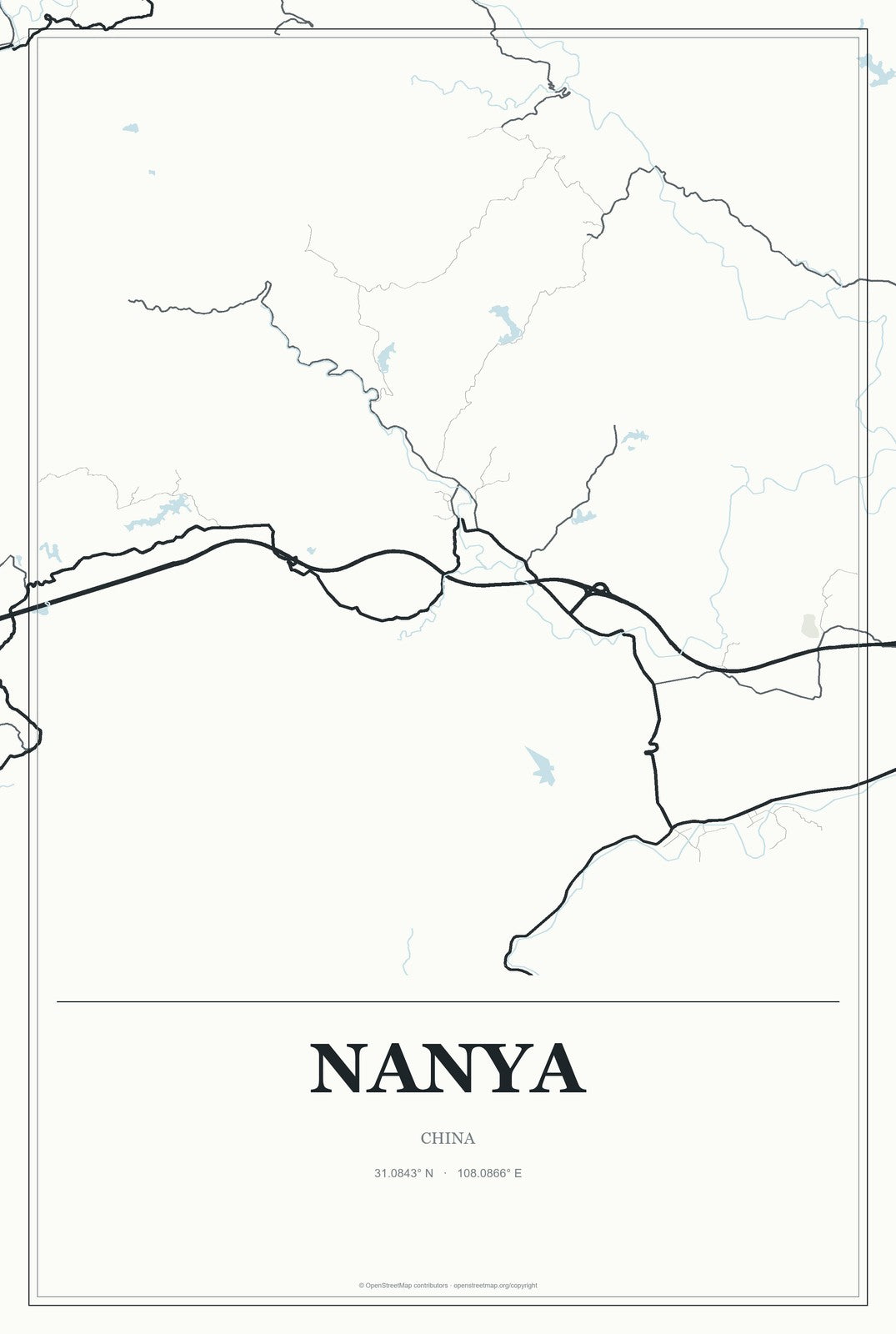 Nanya, China City Map Aluminum Sign in Gallery Air style