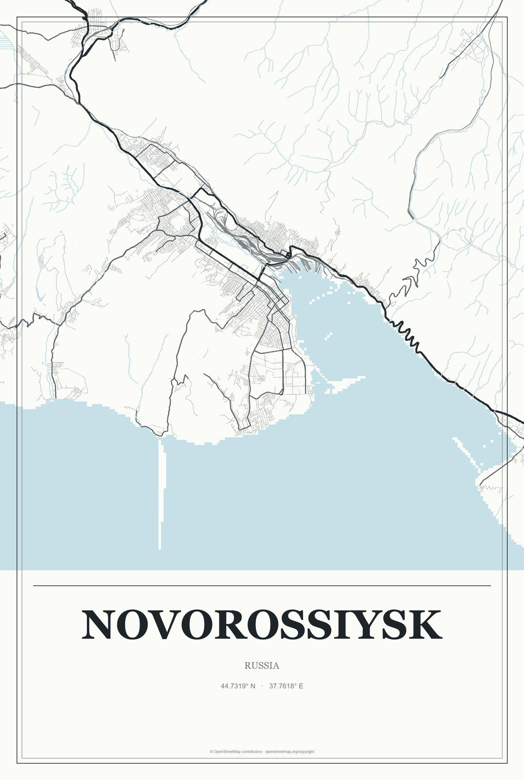 Novorossiysk, Russia City Map Aluminum Sign in Gallery Air style