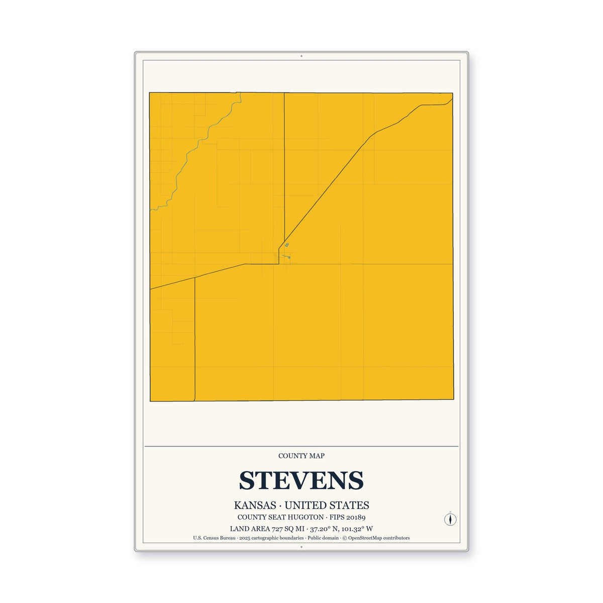 Stevens County, Kansas Map Aluminum Sign in Citrine Modern style
