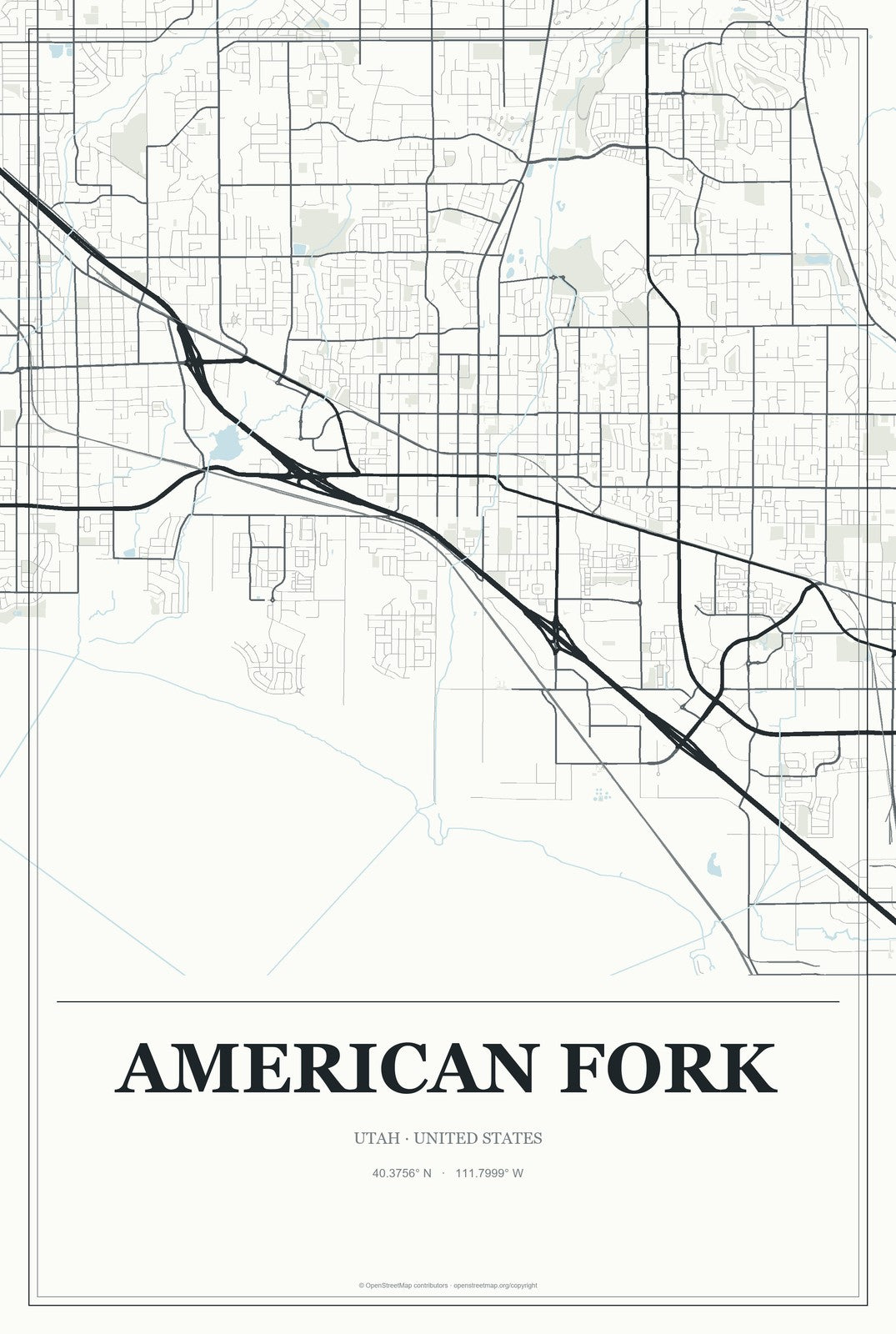 American Fork, Utah City Map Aluminum Sign in Gallery Air style