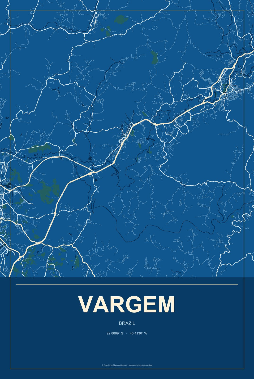 Vargem, Brazil City Map Aluminum Sign in Harbor Cobalt style