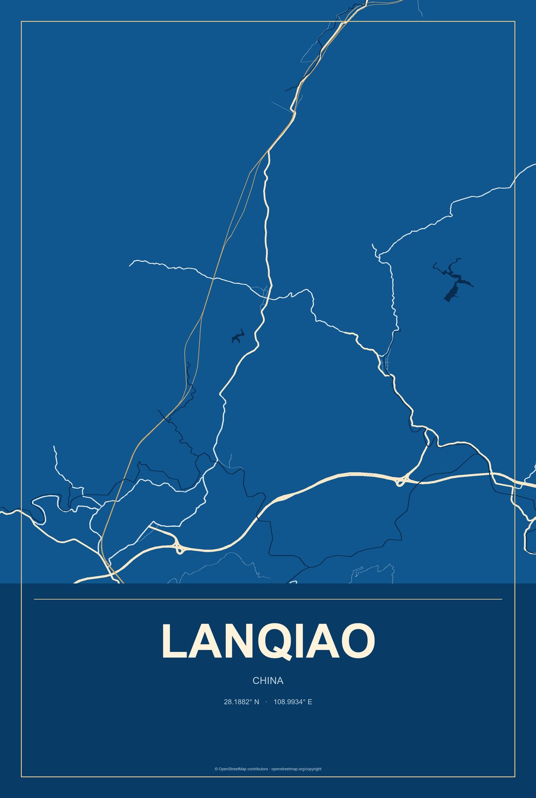 Lanqiao, China City Map Aluminum Sign in Harbor Cobalt style