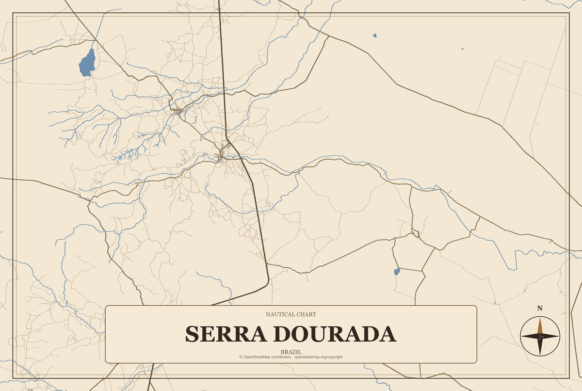Serra Dourada, Brazil City Map Aluminum Sign in Heritage Nautical style