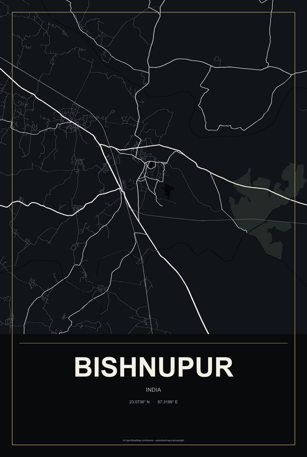 Bishnupur, West Bengal, India City Map Aluminum Sign in Metropolitan Noir style