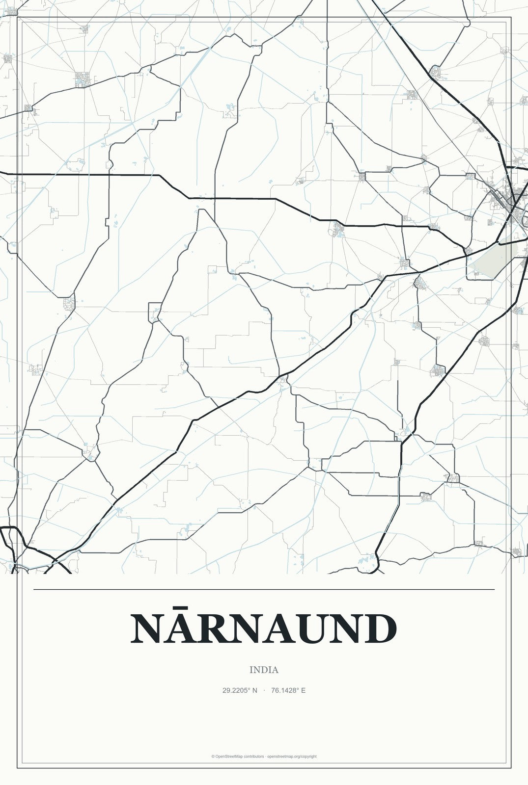 Nārnaund, India City Map Aluminum Sign in Gallery Air style