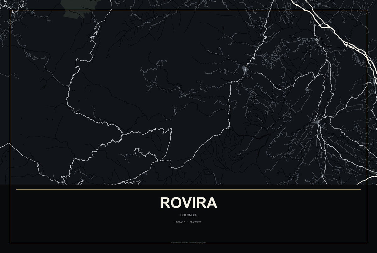 Rovira, Colombia City Map Aluminum Sign in Metropolitan Noir style