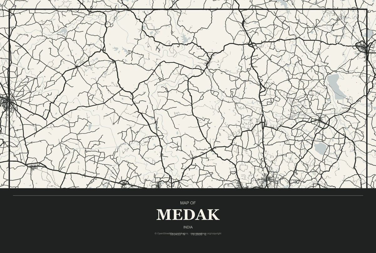 Medak, India City Map Aluminum Sign in Museum Plaque style