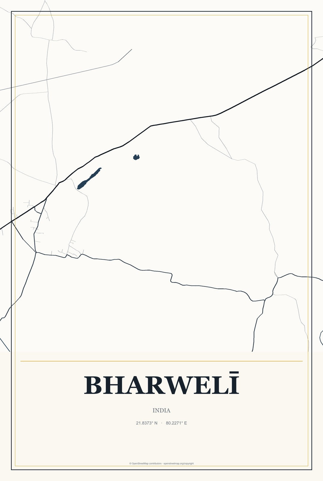 Bharwelī, India City Map Aluminum Sign in Citrine Modern style