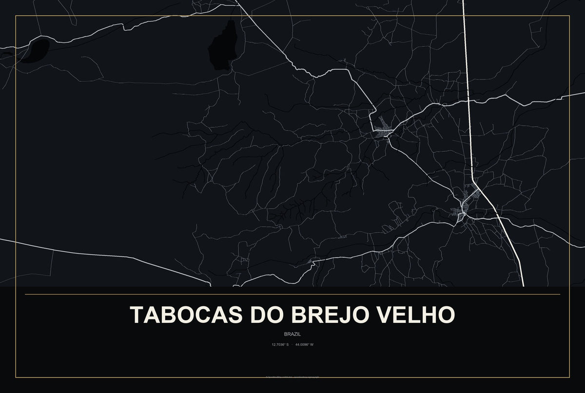Tabocas do Brejo Velho, Brazil City Map Aluminum Sign in Metropolitan Noir style