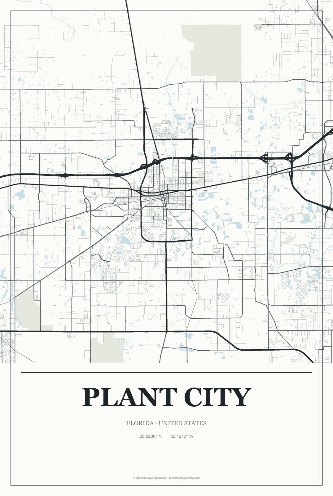 Plant City, Florida City Map Aluminum Sign in Gallery Air style