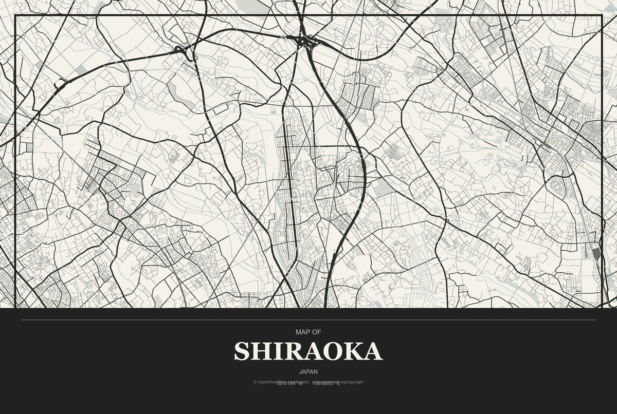 Shiraoka, Japan City Map Aluminum Sign in Museum Plaque style