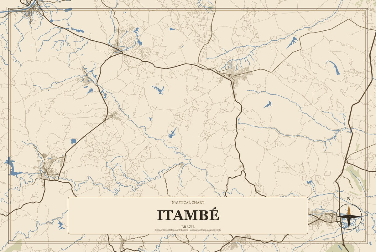 Itambé, Pernambuco, Brazil City Map Aluminum Sign in Heritage Nautical style