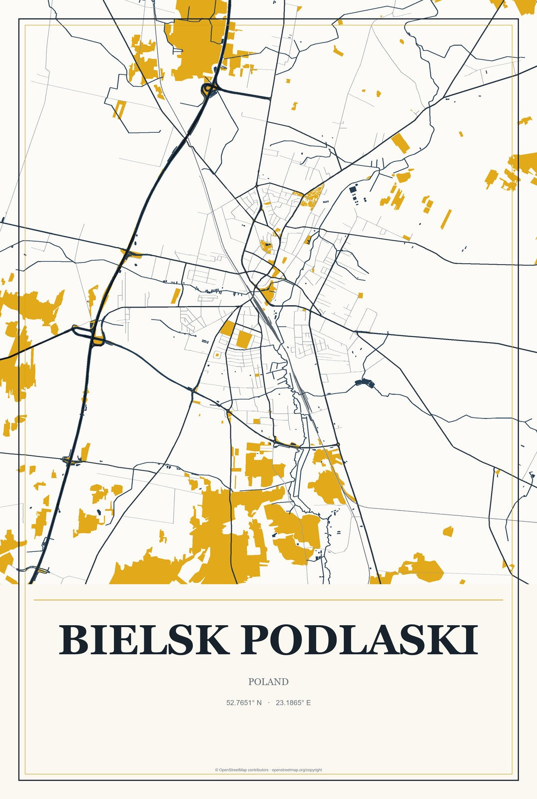 Bielsk Podlaski, Poland City Map Aluminum Sign in Citrine Modern style