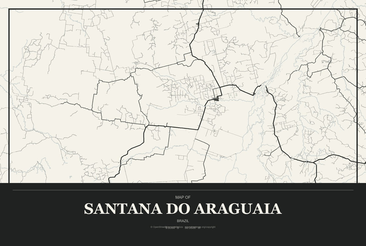 Santana do Araguaia, Brazil City Map Aluminum Sign in Museum Plaque style