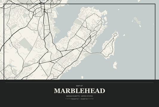 Marblehead, Massachusetts City Map Aluminum Sign in Museum Plaque style