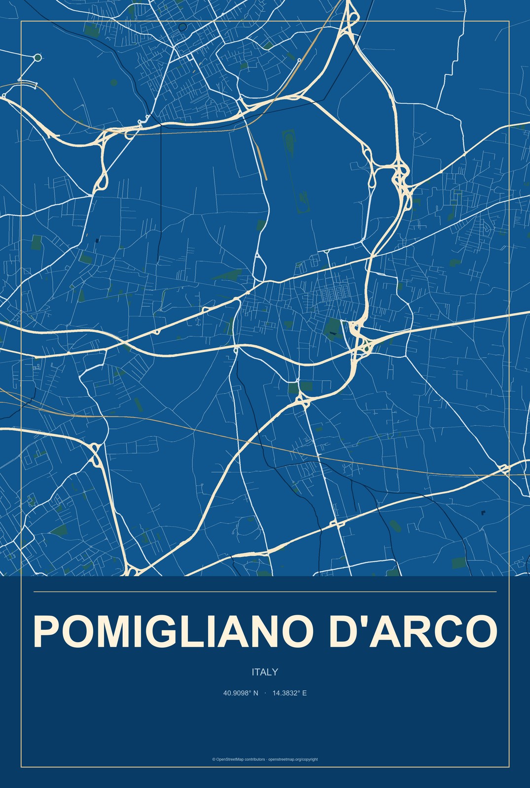 Pomigliano d'Arco, Italy City Map Aluminum Sign in Harbor Cobalt style