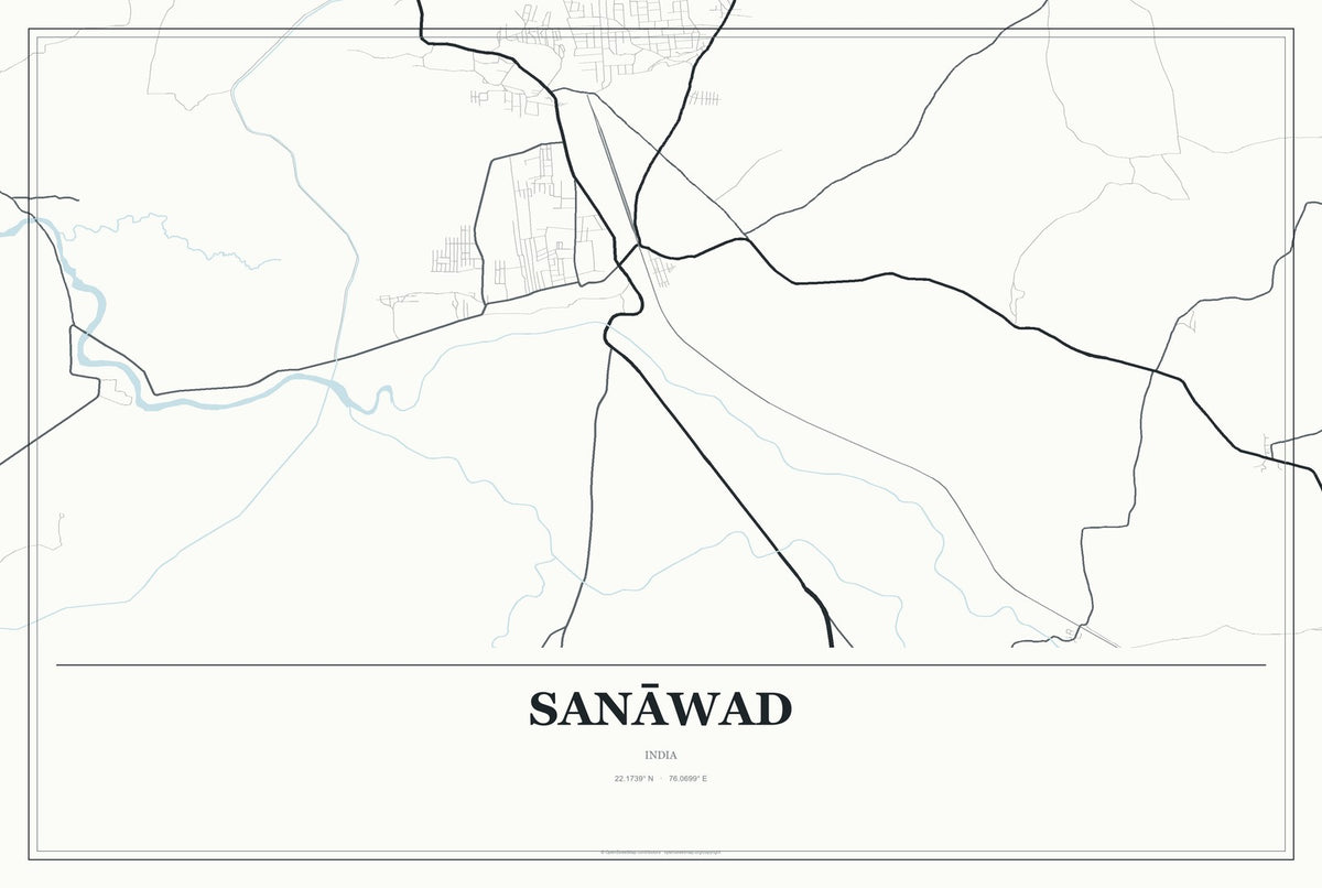 Sanāwad, India City Map Aluminum Sign in Gallery Air style