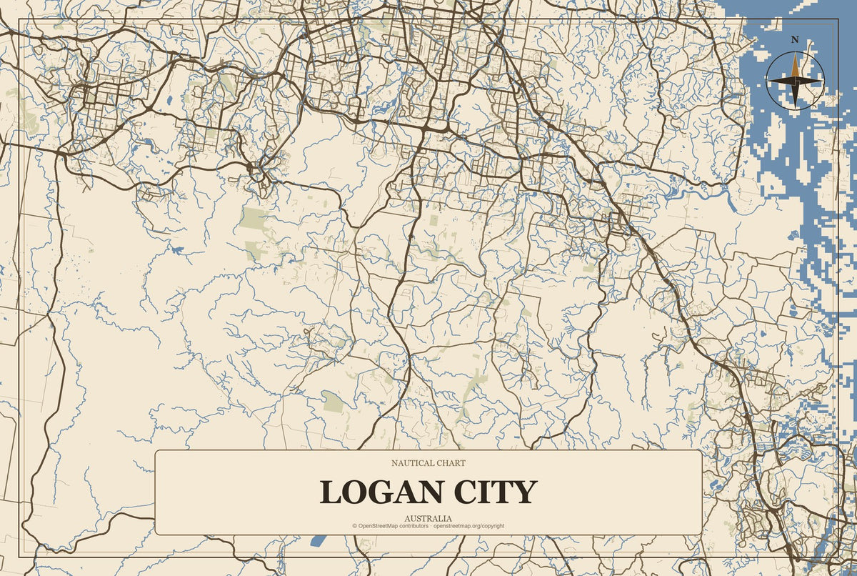 Logan City, Australia City Map Aluminum Sign in Heritage Nautical style