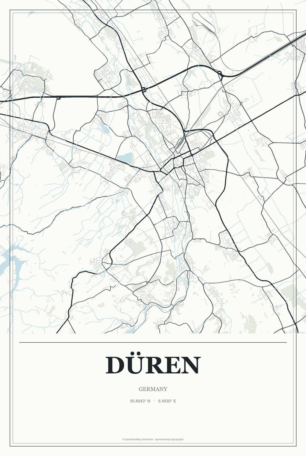 Düren, Germany City Map Aluminum Sign in Gallery Air style
