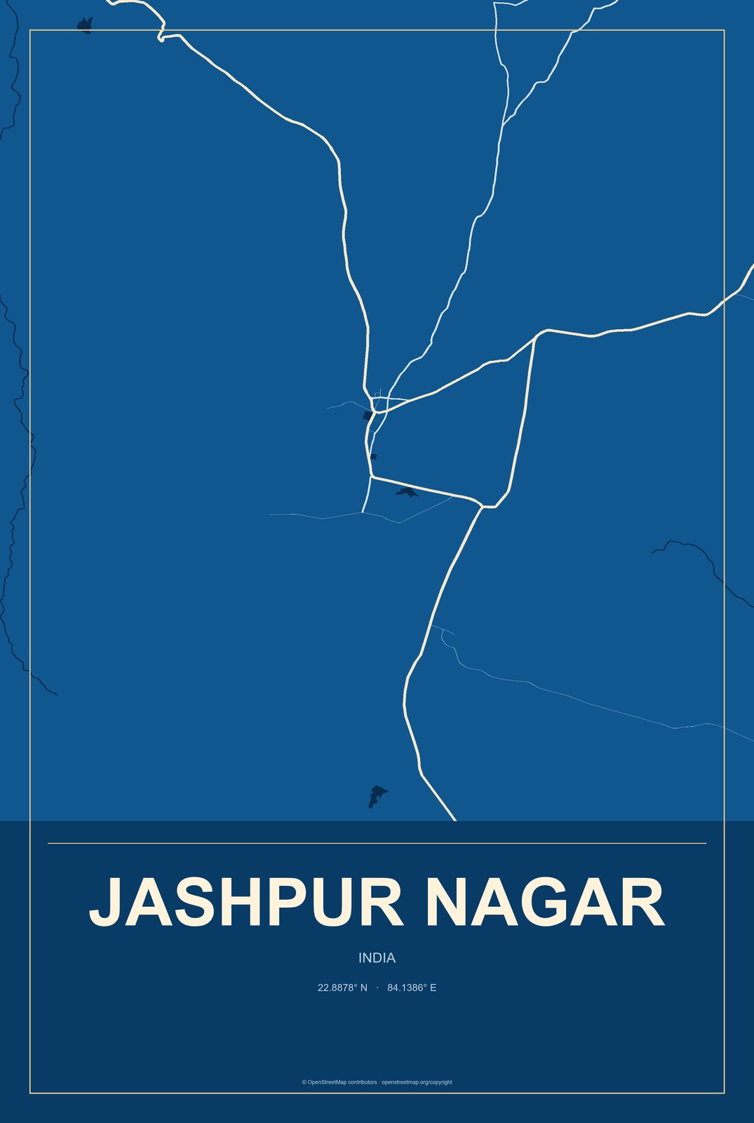 Jashpur Nagar, India City Map Aluminum Sign in Harbor Cobalt style