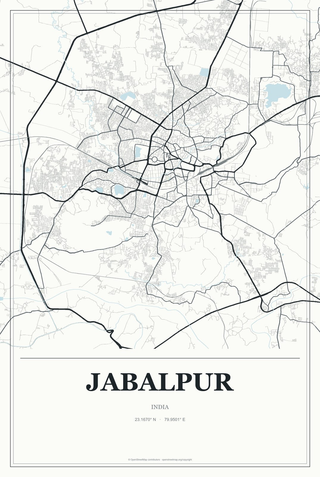 Jabalpur, India City Map Aluminum Sign in Gallery Air style