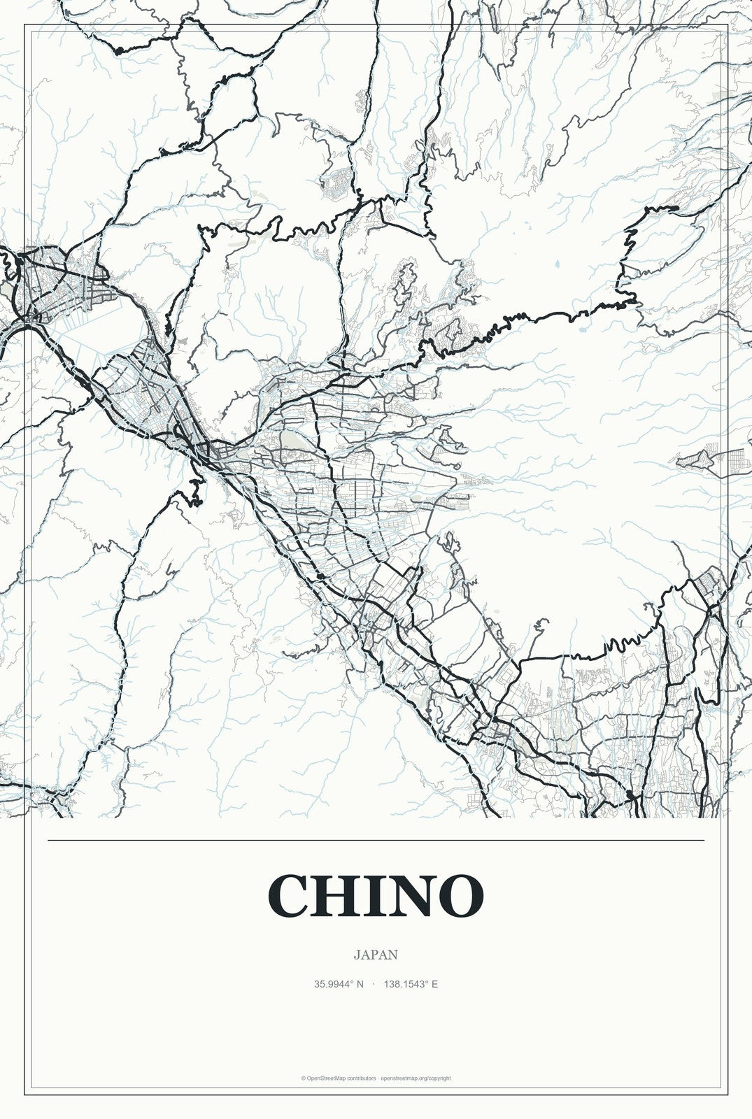 Chino, Japan City Map Aluminum Sign in Gallery Air style