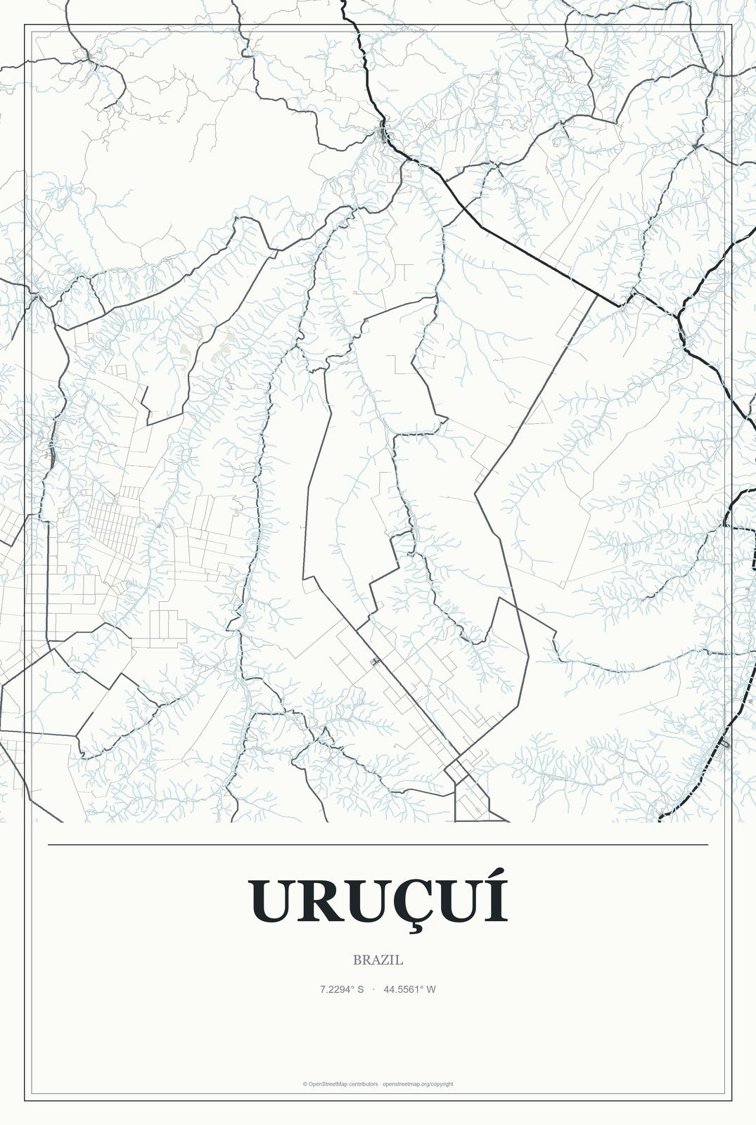 Uruçuí, Brazil City Map Aluminum Sign in Gallery Air style