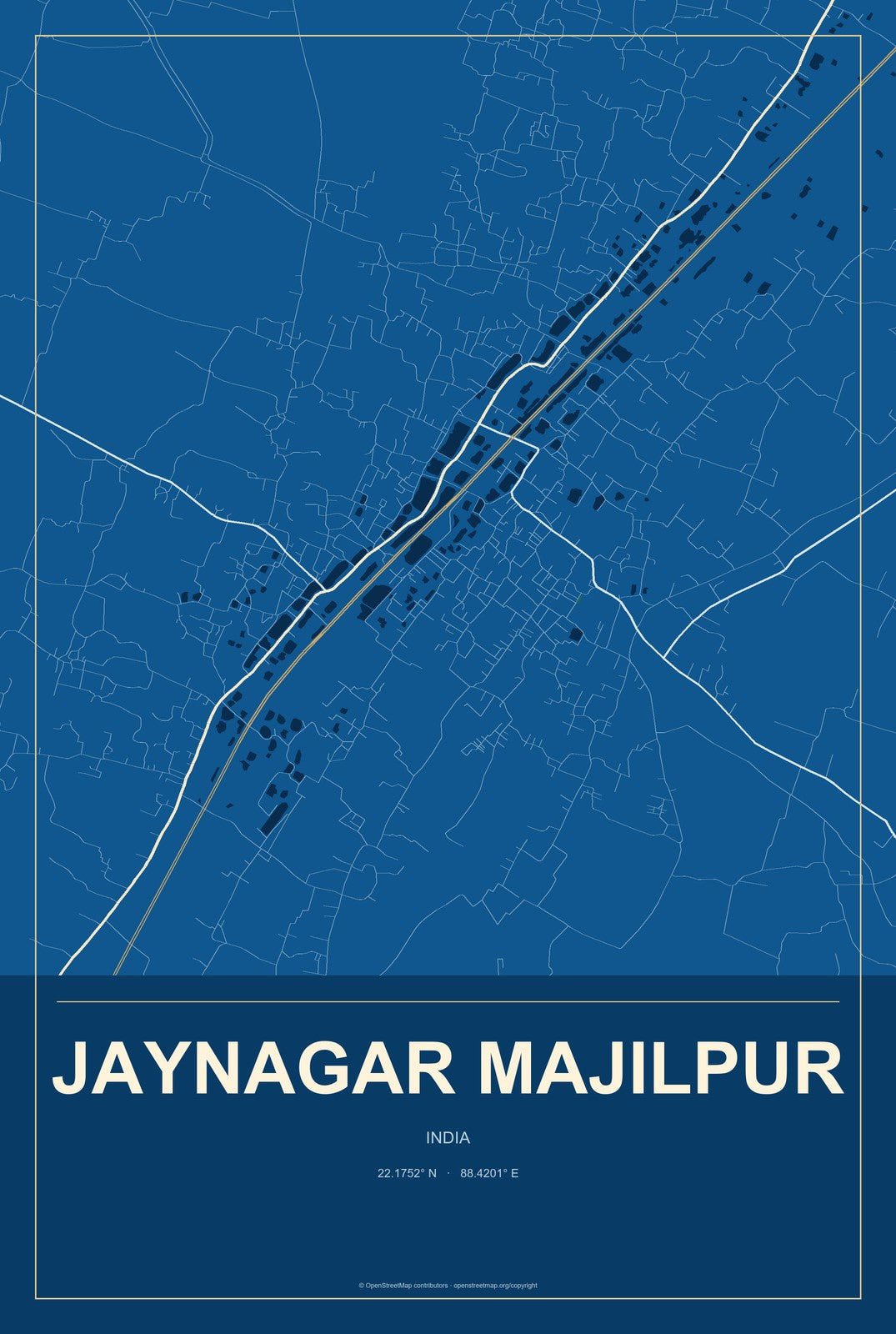 Jaynagar Majilpur, India City Map Aluminum Sign in Harbor Cobalt style