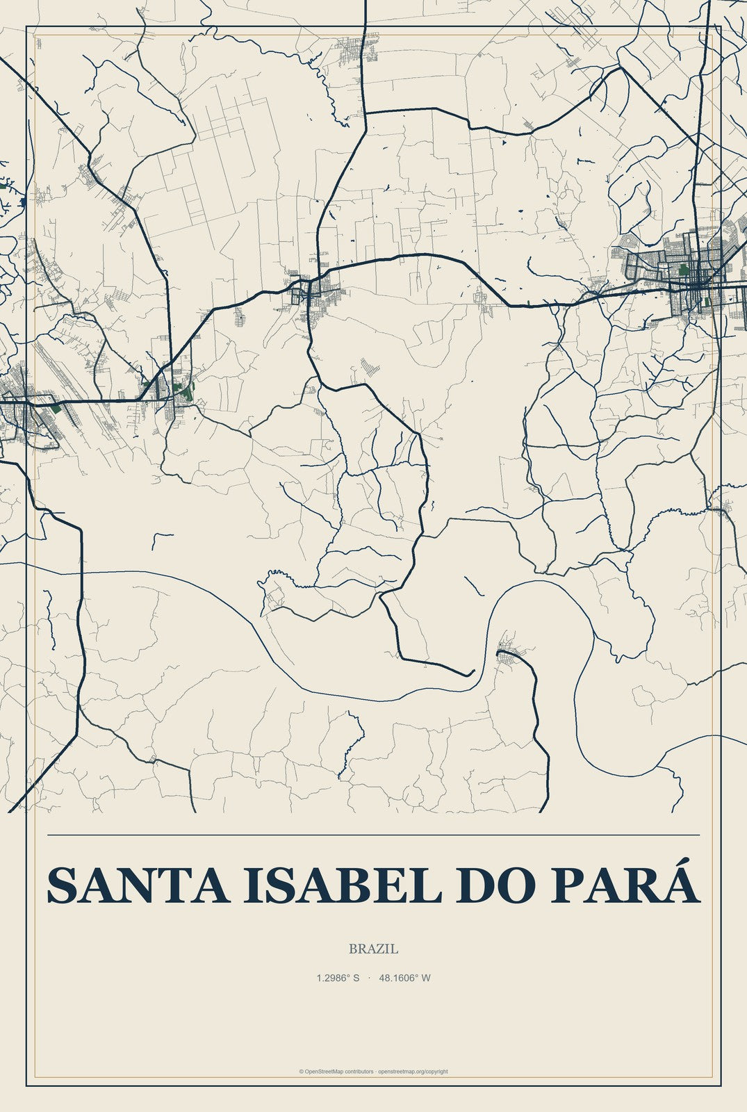 Santa Isabel do Pará, Brazil City Map Aluminum Sign in Coastal Cutout style