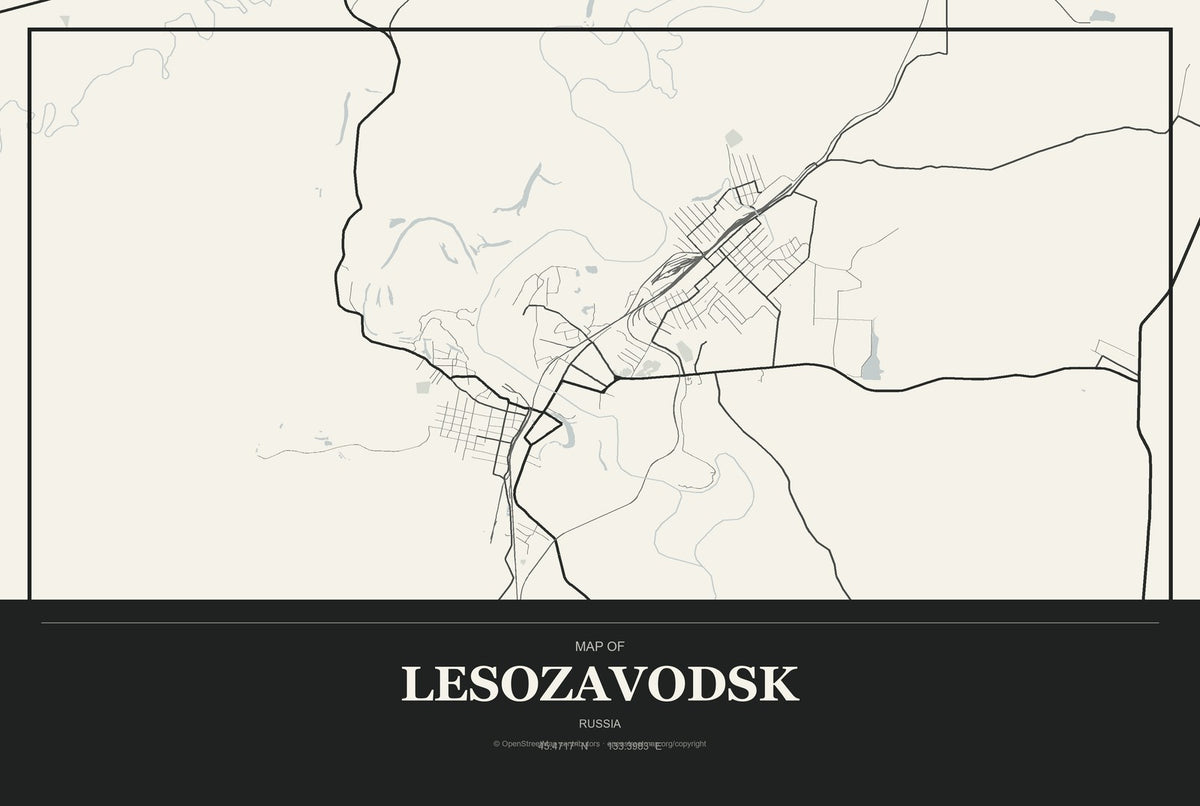 Lesozavodsk, Russia City Map Aluminum Sign in Museum Plaque style