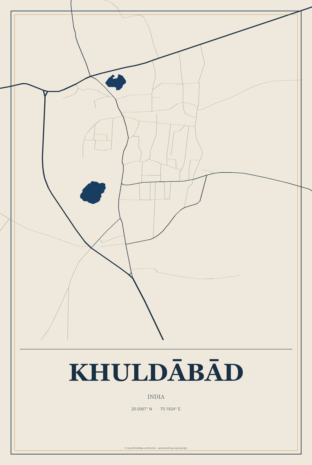Khuldābād, India City Map Aluminum Sign in Coastal Cutout style