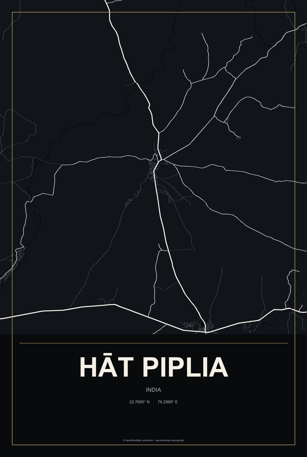 Hāt Piplia, India City Map Aluminum Sign in Metropolitan Noir style